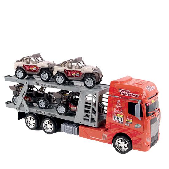 Camion de transport à friction Paris/Dakar + 4 véhicules 44 cm