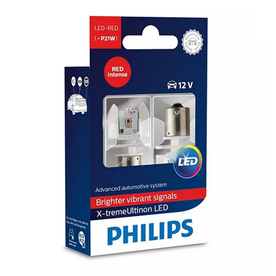 Ampoule P21W LED XTREME ULTINON ROUGE 12V X2 PHILIPS - 12898RX2 PHILIPS -  Feu stop additionnel