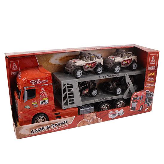 Camion de transport à friction Paris/Dakar + 4 véhicules 44 cm