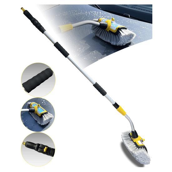 Alyvisun Brosse De Lavage Voiture Télescopique 120cm - Tête Courbée 15°, 2 Têtes Chenille Douce, Manche Aluminium | Pour SUV, Camping-cars, Camions